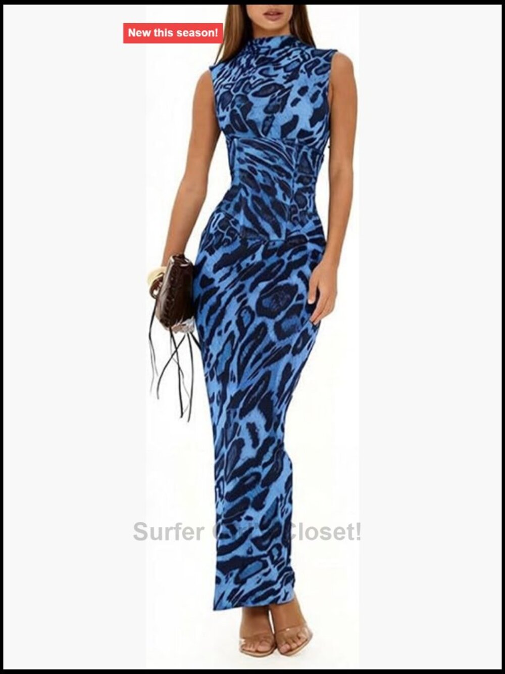 Leopard Print Maxi Dress Bodycon Corset Sleeveless Mock Neck Club Party